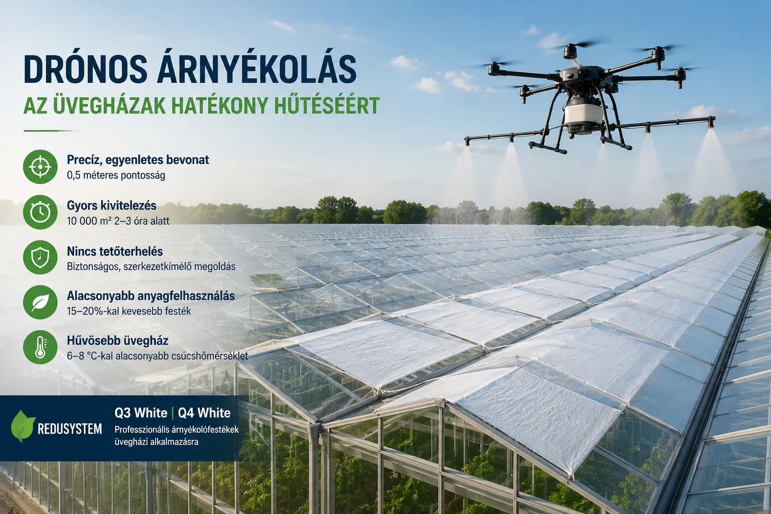 Drónos árnyékolófesték felvitele üvegházon